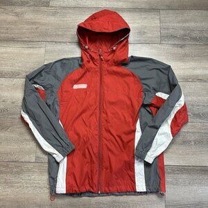 Columbia Women's size L Hooded Windbreaker Nylon Full Zip Rain Jacket Rec Gray